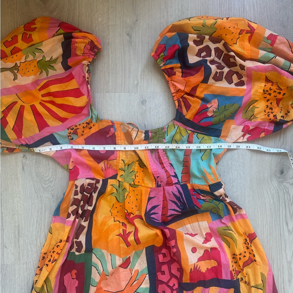 FARM Rio Tropical Collage Midi Square Neck Womens Dress Size L large Colorful - Picture 12 of 16